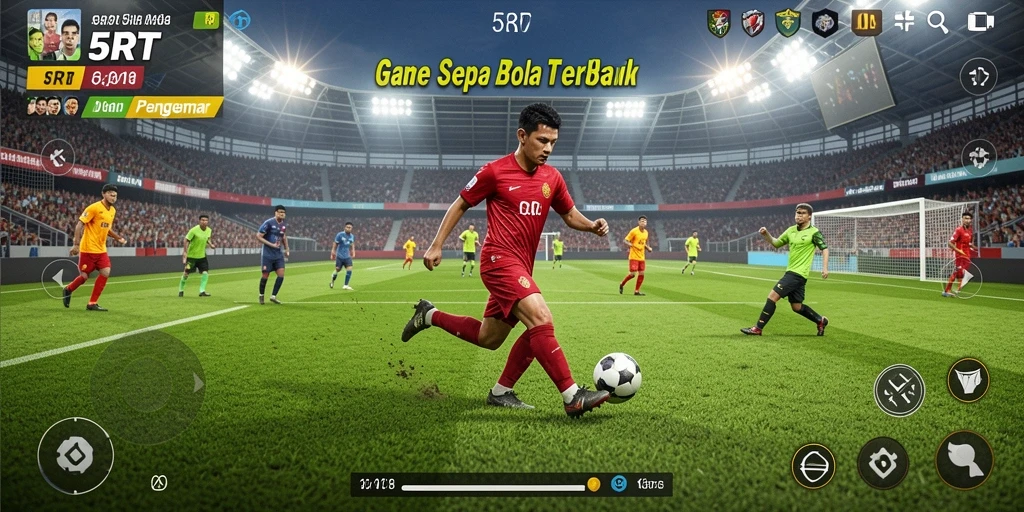 Tampilan layar utama 5RT menampilkan aksi seru di lapangan sepak bola.