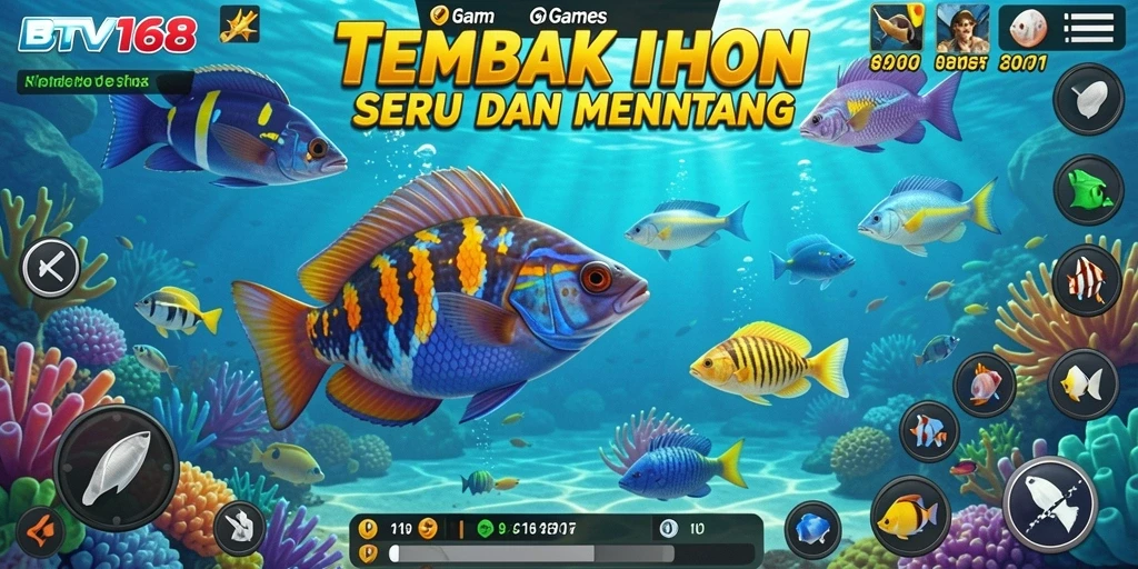 Gameplay seru saat menembak ikan berwarna-warni di BTV168.