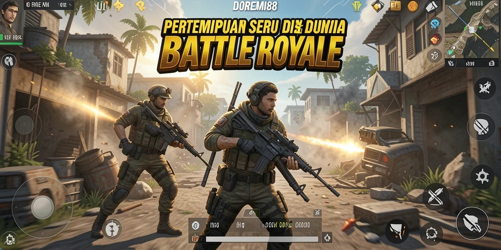 Screenshot DOREMI88 menunjukkan aksi intens pertarungan Battle Royale.