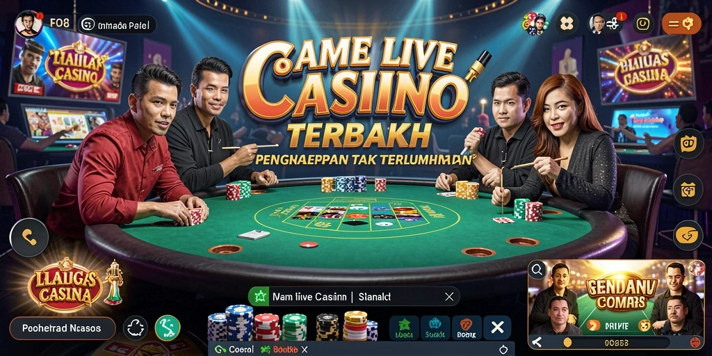 Screenshot utama FO8 menampilkan dealer profesional dan suasana permainan Live Casino.