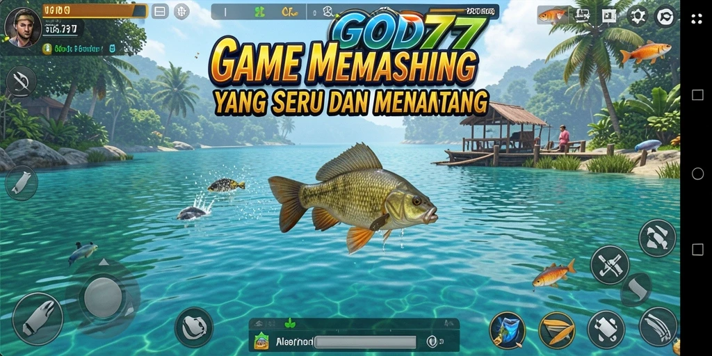 Screenshot utama gameplay GOD77 menampilkan aksi memancing yang seru.
