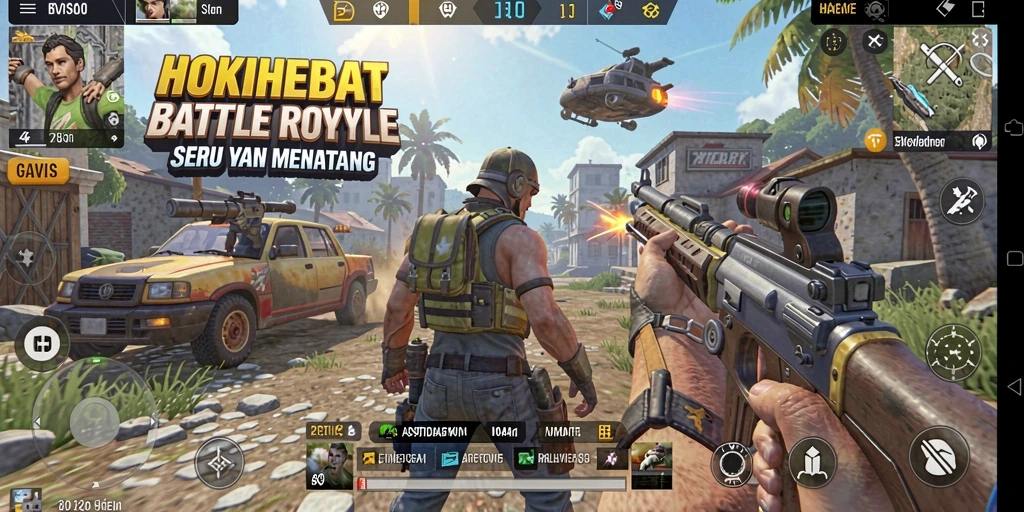 Tangkapan layar HOKIHEBAT menampilkan aksi intens dalam permainan Battle Royale.