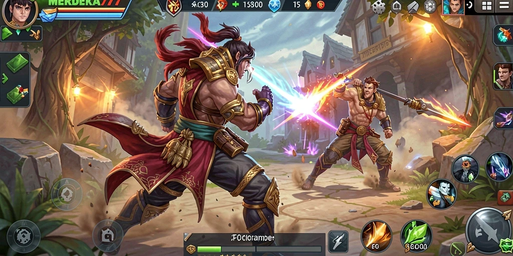 Screenshot gameplay MERDEKA777 menampilkan pertarungan seru di arena MOBA.