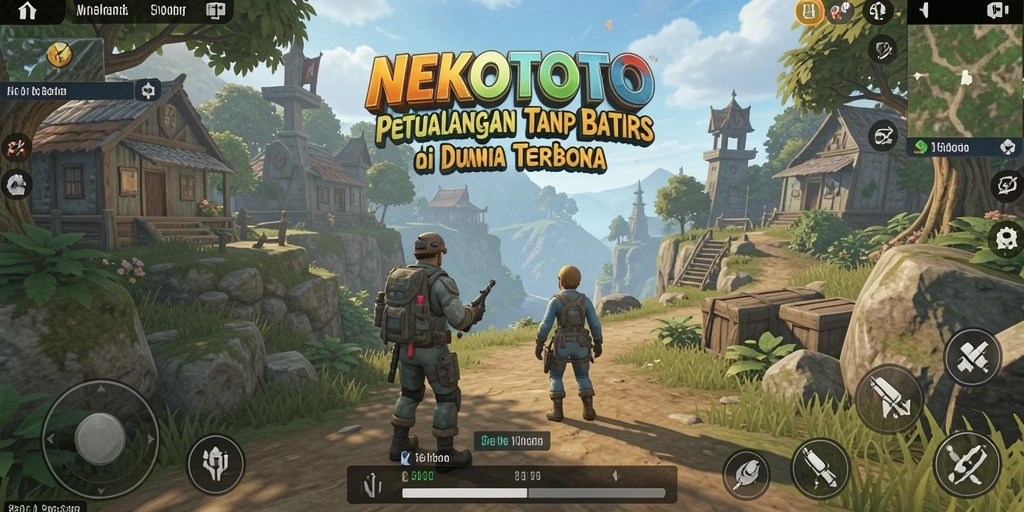 Screenshot gameplay NEKOTOTO yang menampilkan dunia terbuka yang indah.