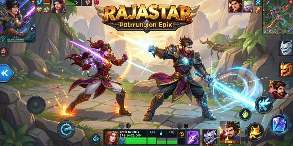 Gameplay MOBA yang intens dan strategis di RAJASTAR.