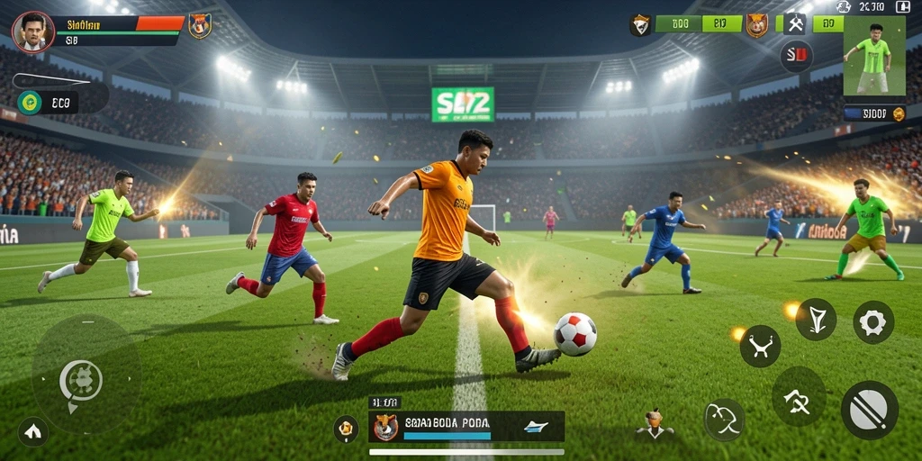 Tampilan gameplay dinamis dan seru di SL72, khusus untuk penggemar sepak bola.
