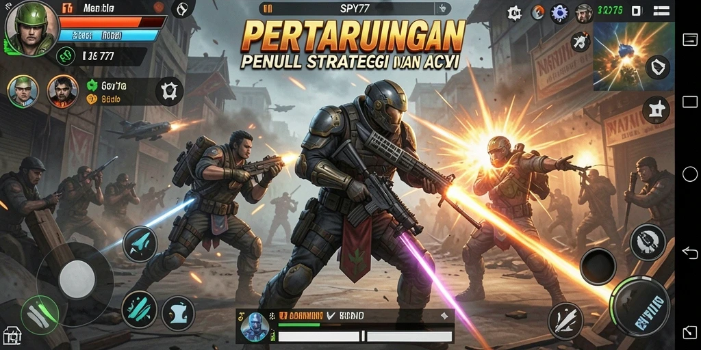 Tampilan gameplay SPY77 yang mendebarkan dalam pertarungan Fighting.