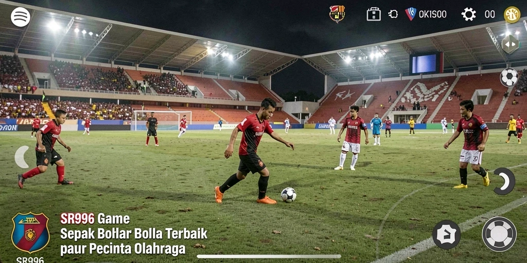 Screenshot gameplay SR996 menampilkan aksi seru dalam pertandingan sepak bola.