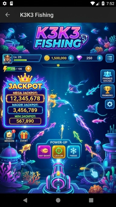 Tampilan utama aplikasi k3k3 yang menarik dan mudah dinavigasi.
